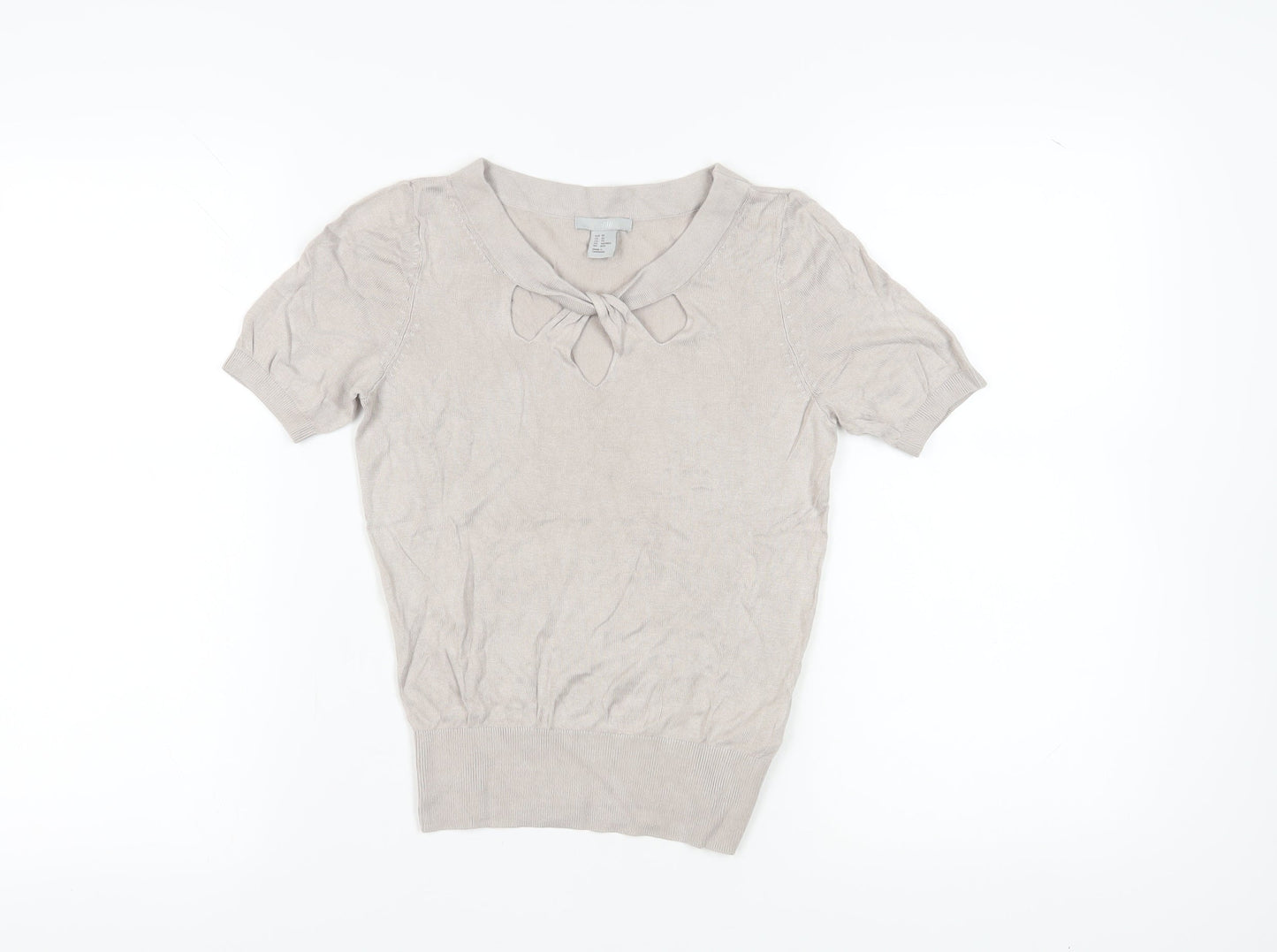 H&M Women's Beige Bow Neck Top XS