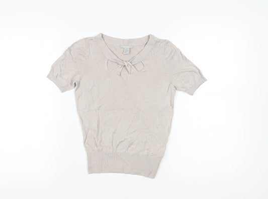 H&M Women's Beige Bow Neck Top XS