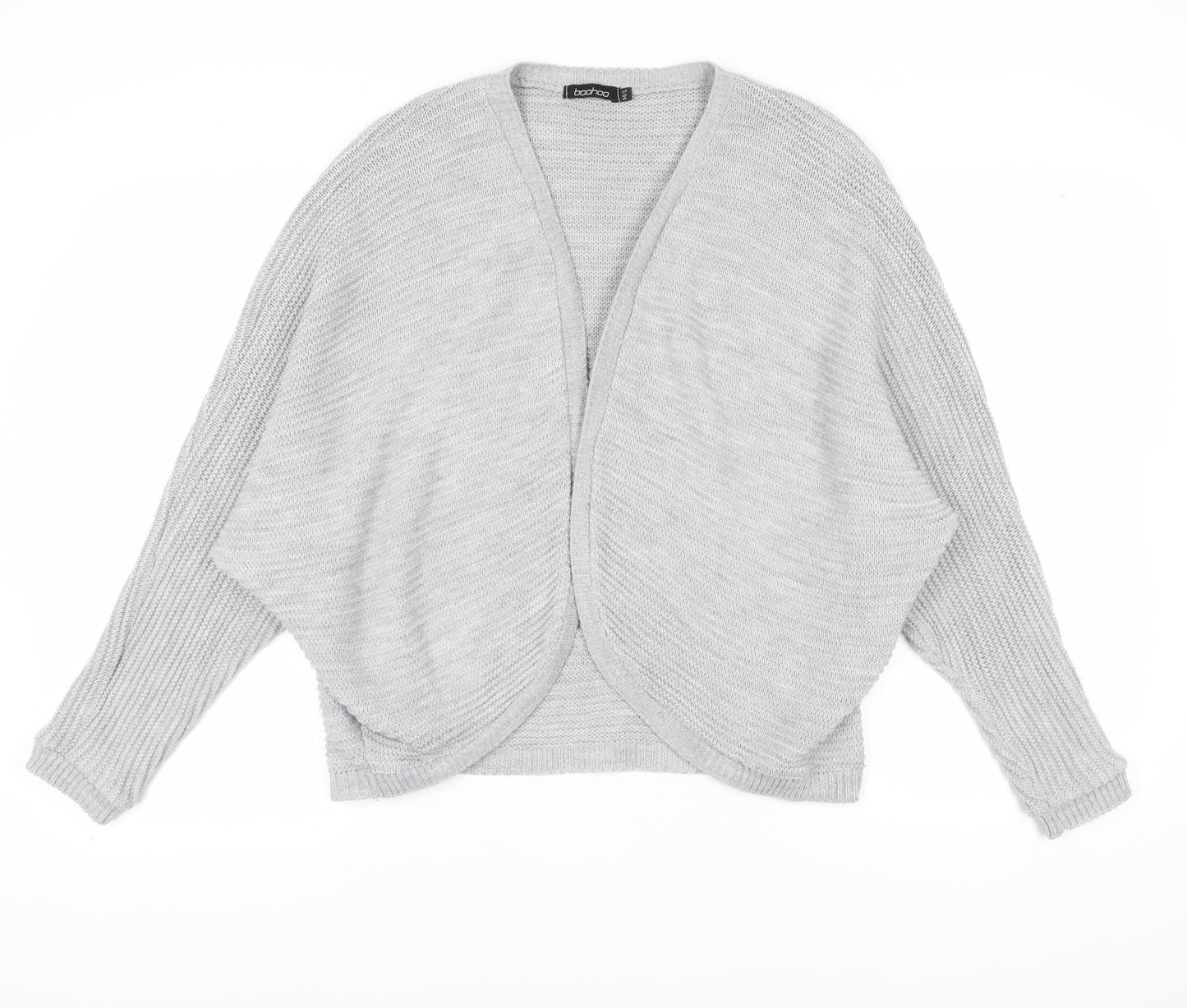 Boohoo Women's Grey Cardigan M/L, V-Neck, Open-Knit