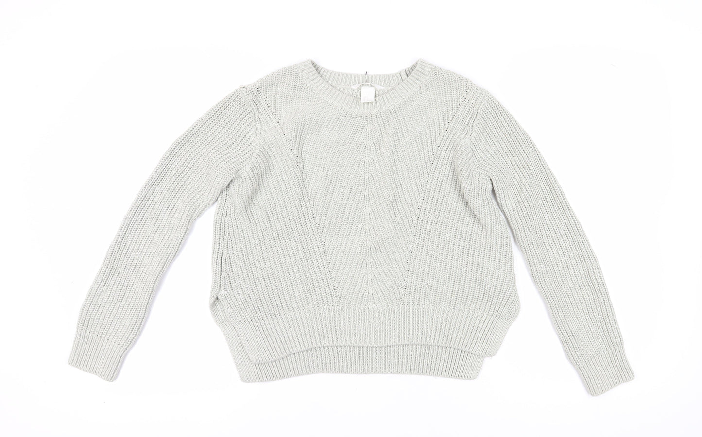 H&M Women's Grey Cable-Knit Crew Neck Jumper Size 12