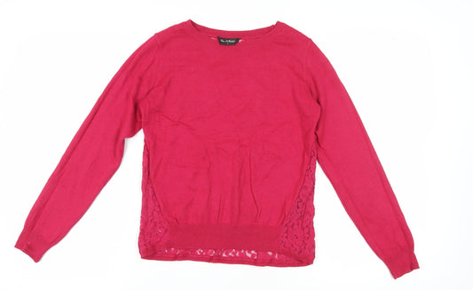 Miss Selfridge Women's Pink Pullover Jumper Size 6 with Lace Accents