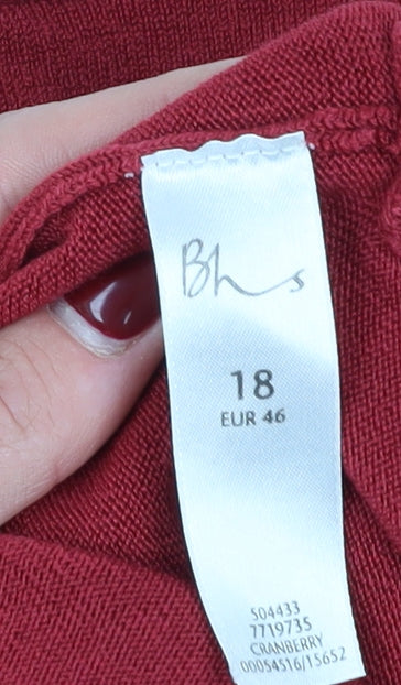 BHS Women Red V-Neck Pullover Jumper Size 18