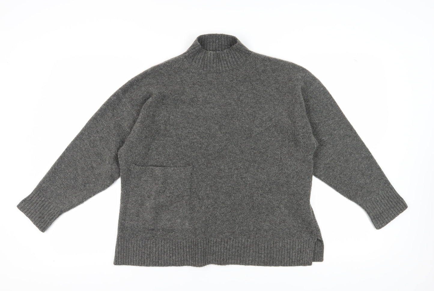 Zara Women's Grey Mock Neck Wool Blend Pullover Jumper