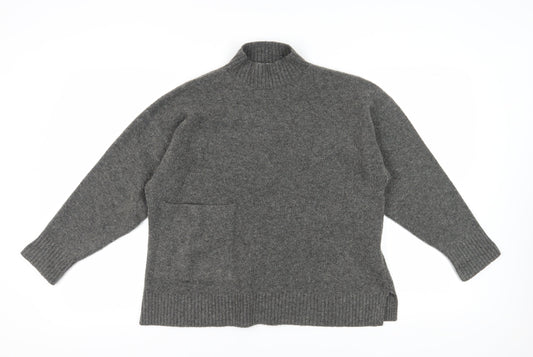 Zara Women's Grey Mock Neck Wool Blend Pullover Jumper