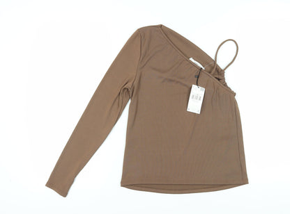 Mango Women's Brown One Shoulder Blouse, Size 14