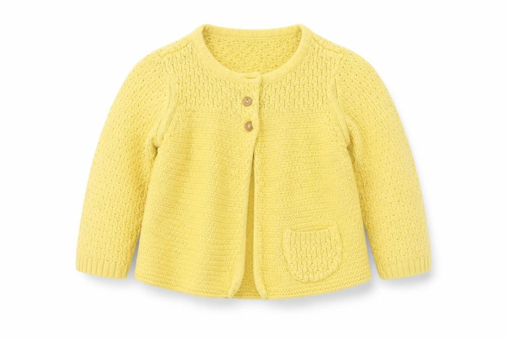 John Lewis Unisex Yellow Cardigan 9-12 Months Cotton Knit