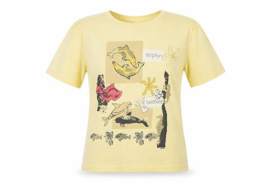Poppy Womens Yellow Dolphin T-Shirt M - Casual Summer Wear