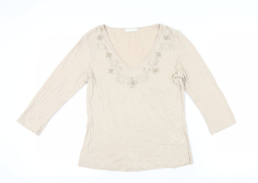 Marks and Spencer Women's Beige 3/4 Sleeve Blouse