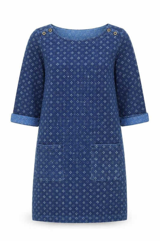 White Stuff Women's Blue 3/4 Sleeve Shift Dress