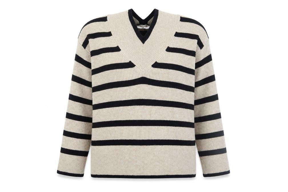 Next Women's Beige Striped V-Neck Pullover - Size 12