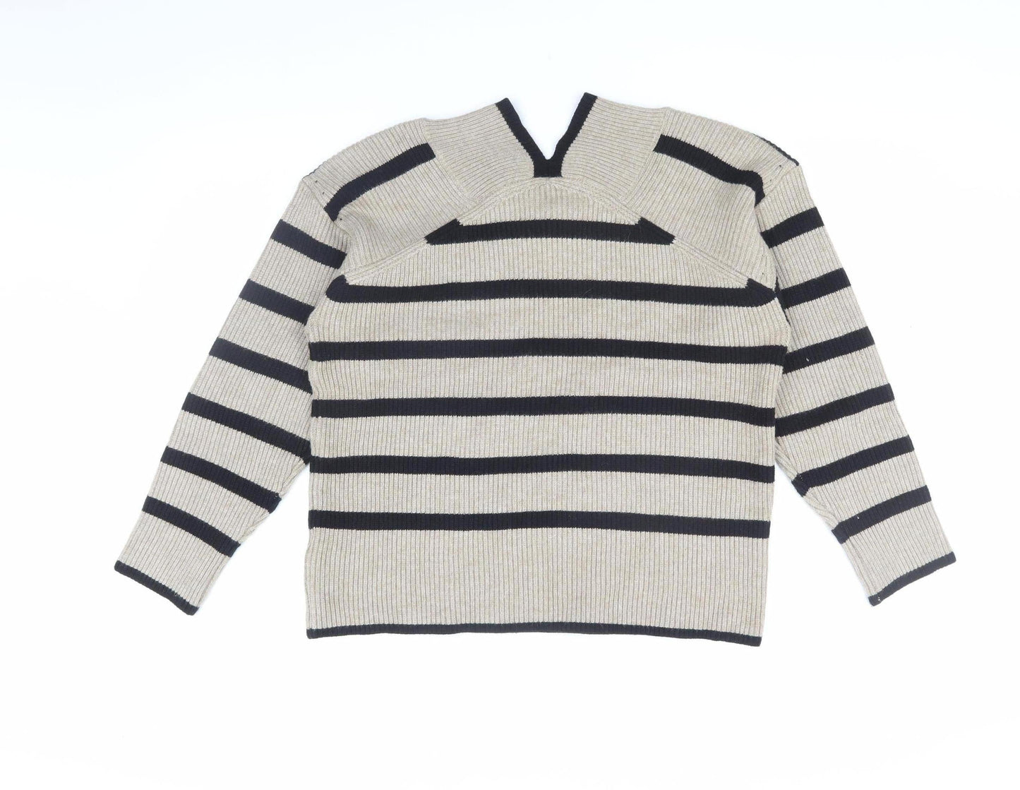 Next Women's Beige Striped V-Neck Pullover - Size 12