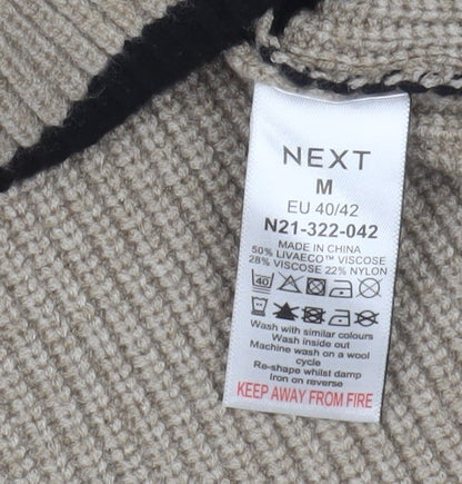 Next Women's Beige Striped V-Neck Pullover - Size 12