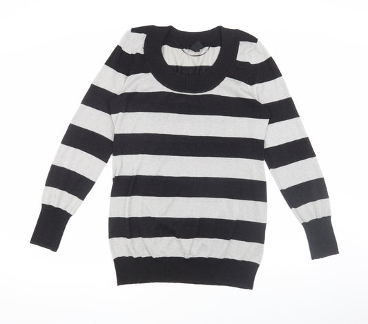 H&M Women's Black L Pullover Jumper - Striped Knit