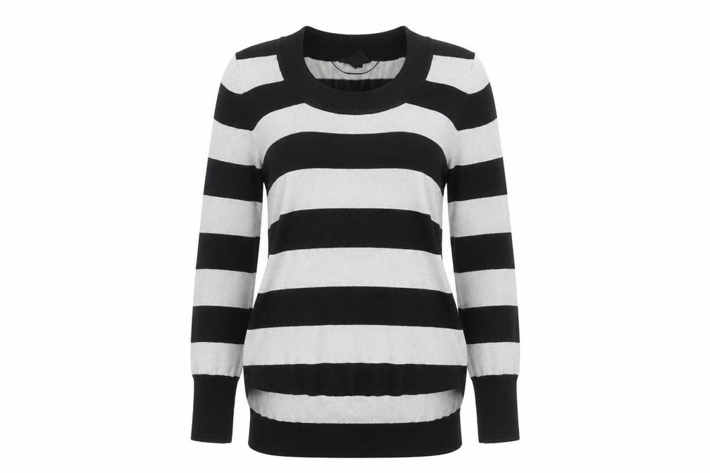 H&M Women's Black L Pullover Jumper - Striped Knit