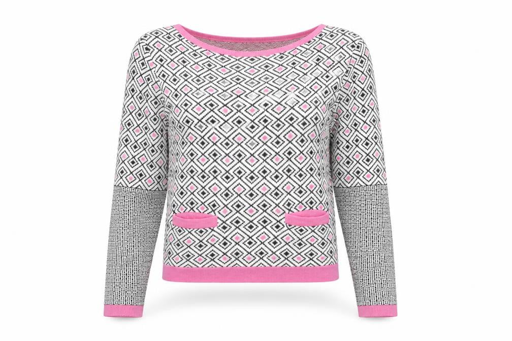 Love Label Women's Pink Geometric Pullover Jumper, Size 10