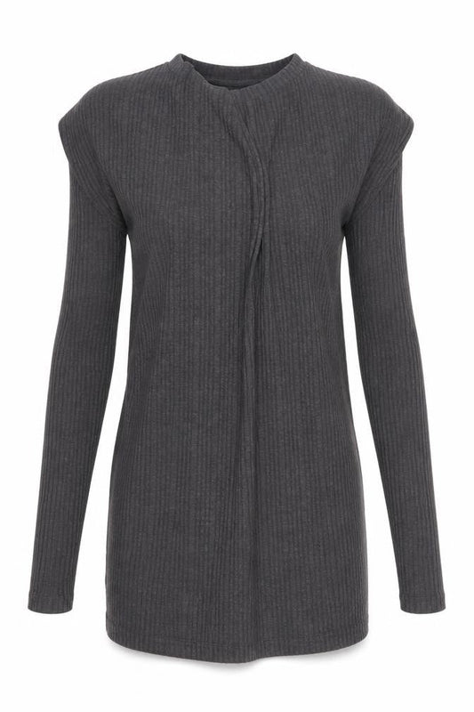 Front view of Marks & Spencer Grey Shift Dress, size 12, Long Sleeve