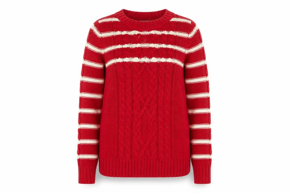Next Women's Red Cable-Knit Striped Jumper, Size 12
