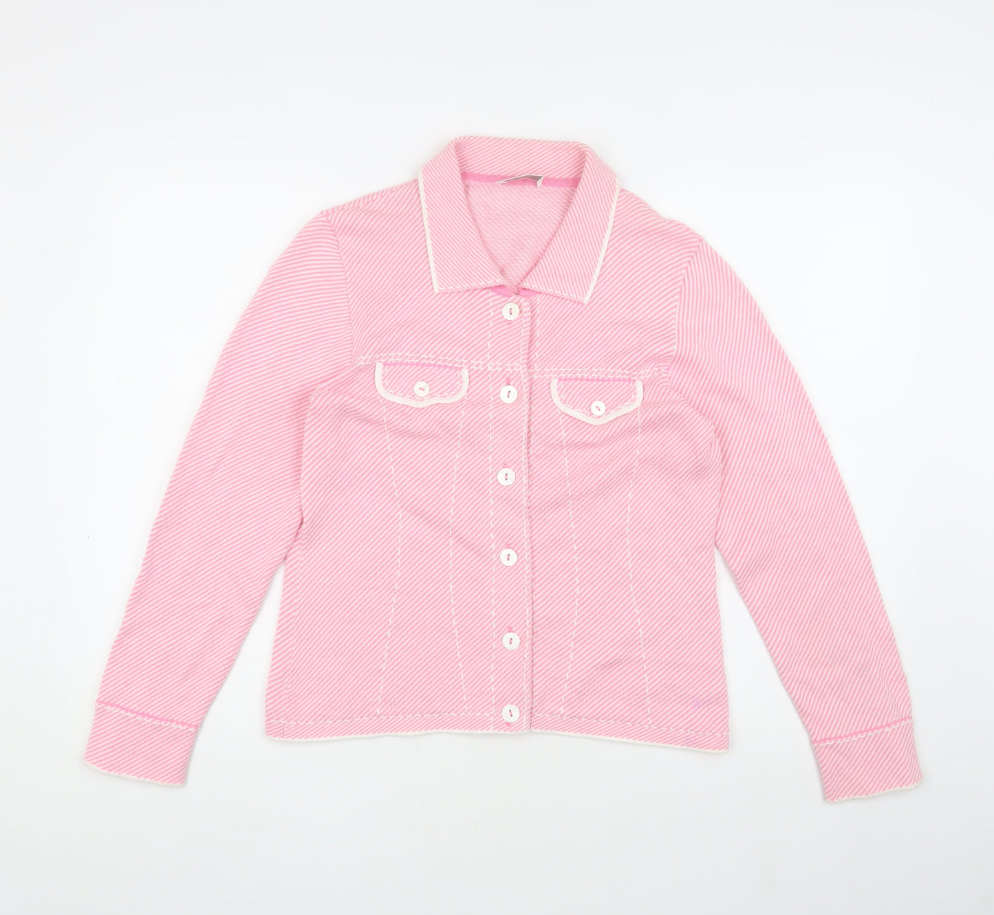 Elégance Women's Pink Striped Button-Up Shirt, Size 12