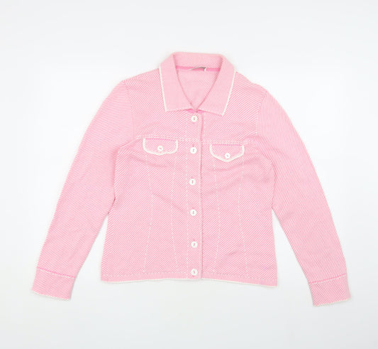 Elégance Women's Pink Striped Button-Up Shirt, Size 12