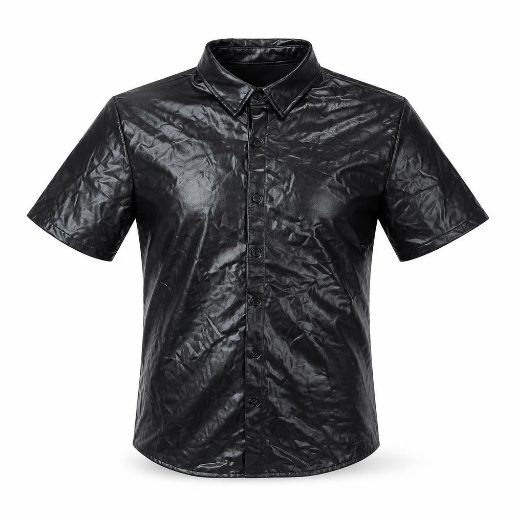 JOGAL Men's Black Short Sleeve Button-Up Shirt, Size M