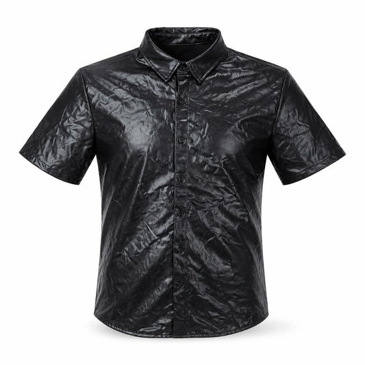 JOGAL Men's Black Short Sleeve Button-Up Shirt, Size M
