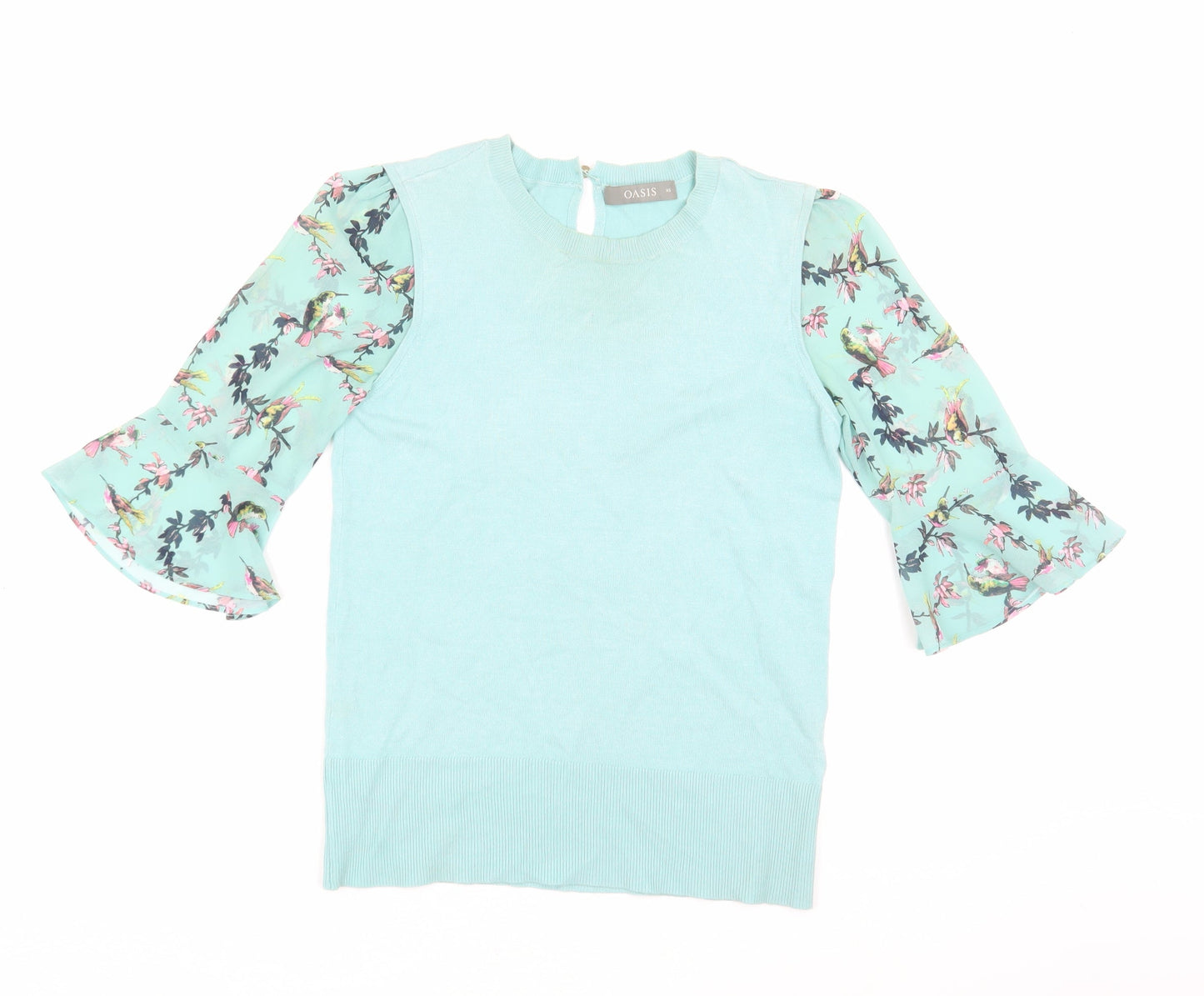 Oasis Women's Blue Floral 3/4 Sleeve Blouse XS
