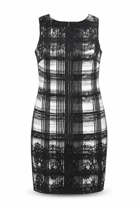 M&Co Boutique Women's Black Ivory Check Sheath Dress Size 14