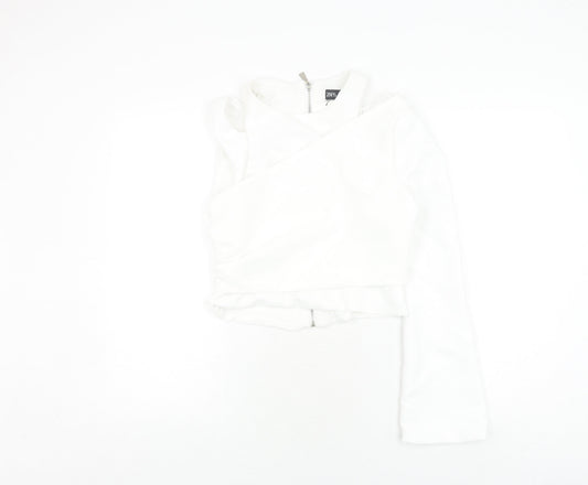Zara Women's White Cropped Off-Shoulder Top, Size 12