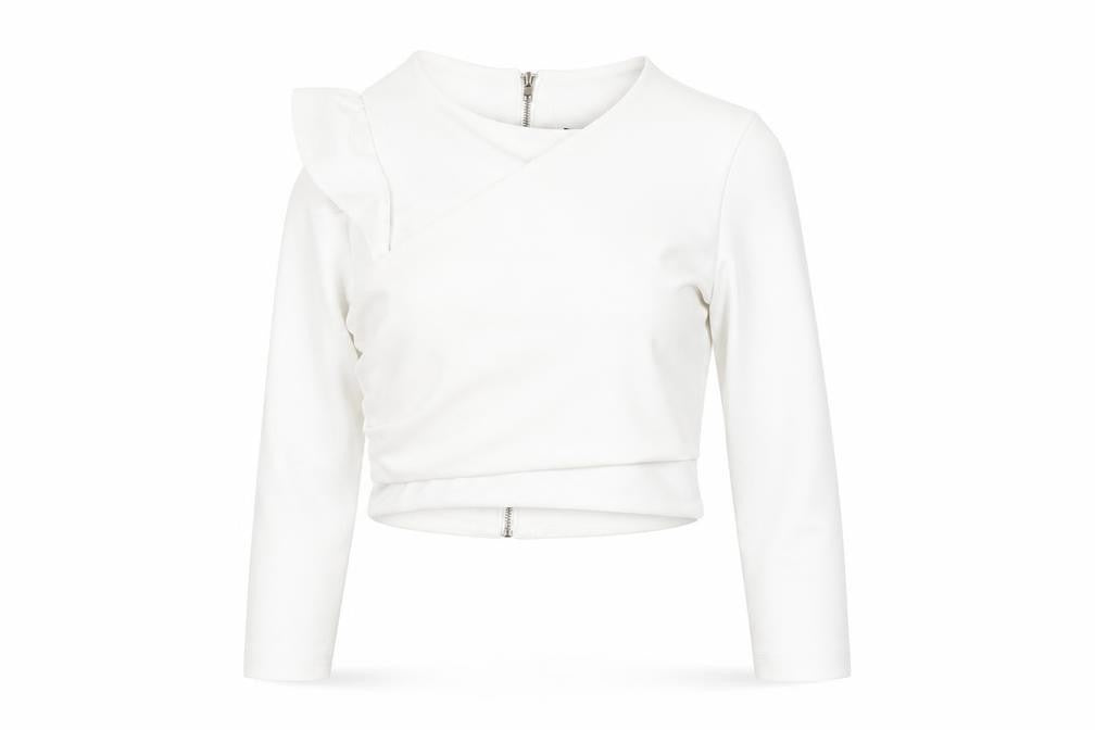 Zara Women's White Cropped Off-Shoulder Top, Size 12
