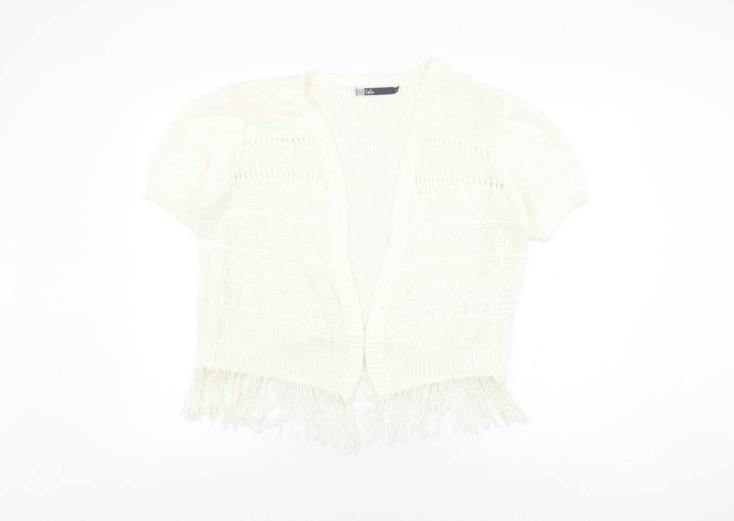 Isle Women's Ivory Open-Knit Cardigan Fringe L