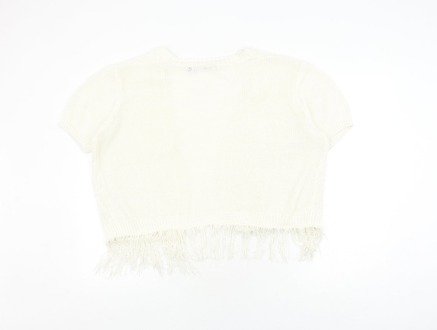 Isle Women's Ivory Open-Knit Cardigan Fringe L