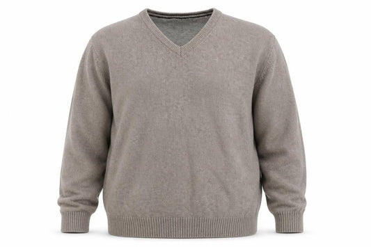 Maine New England Men's Grey V-Neck Wool Pullover 2XL