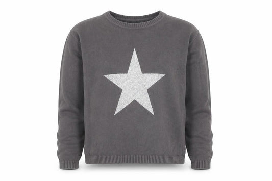 Mango Girls Grey Star Pullover Jumper, Size 9-10 Years