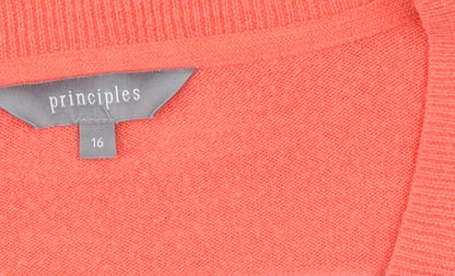 Close-up detail of Principles Women's Orange V-Neck jumper, size 16