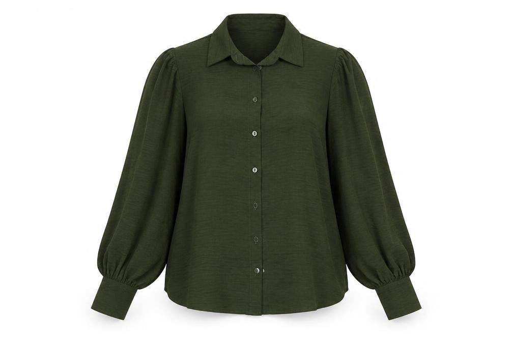 Apricot Women's Green Button-Up Balloon Sleeve Shirt
