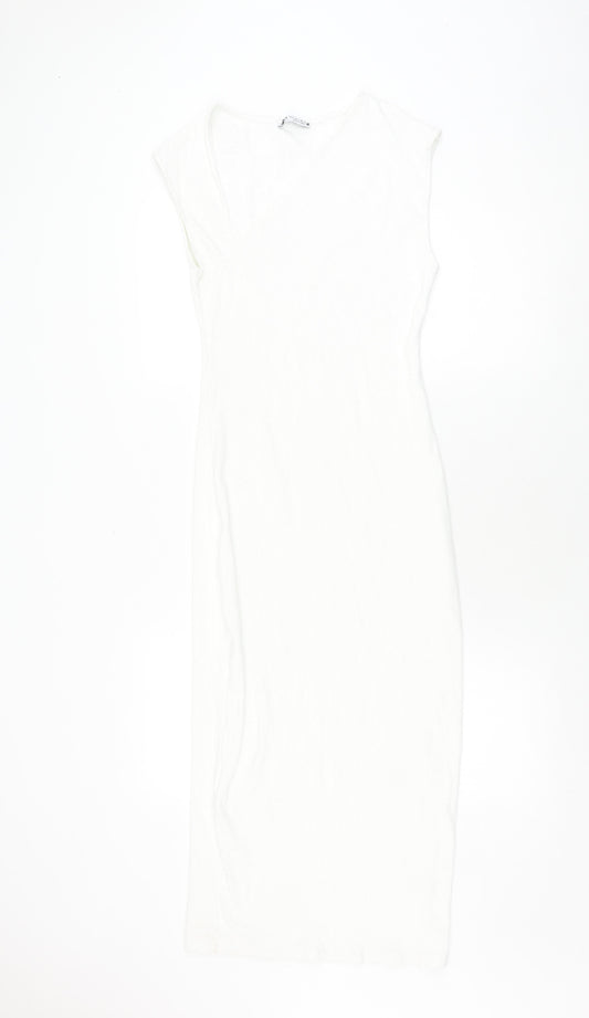 Zara Women's White Sheath Dress - M, Summer, Elegant