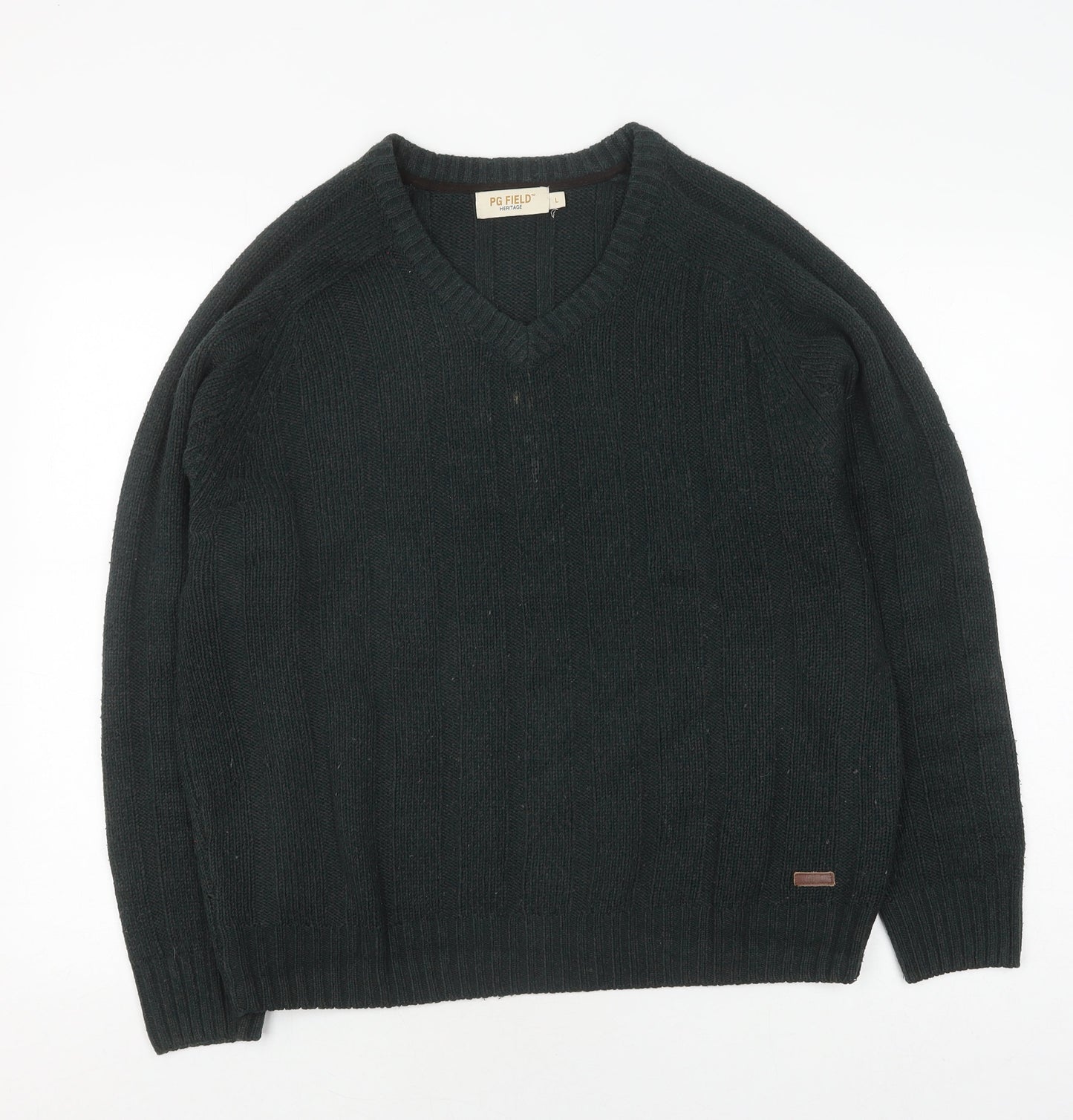 PG Field Men's Green Pullover Jumper L V-Neck