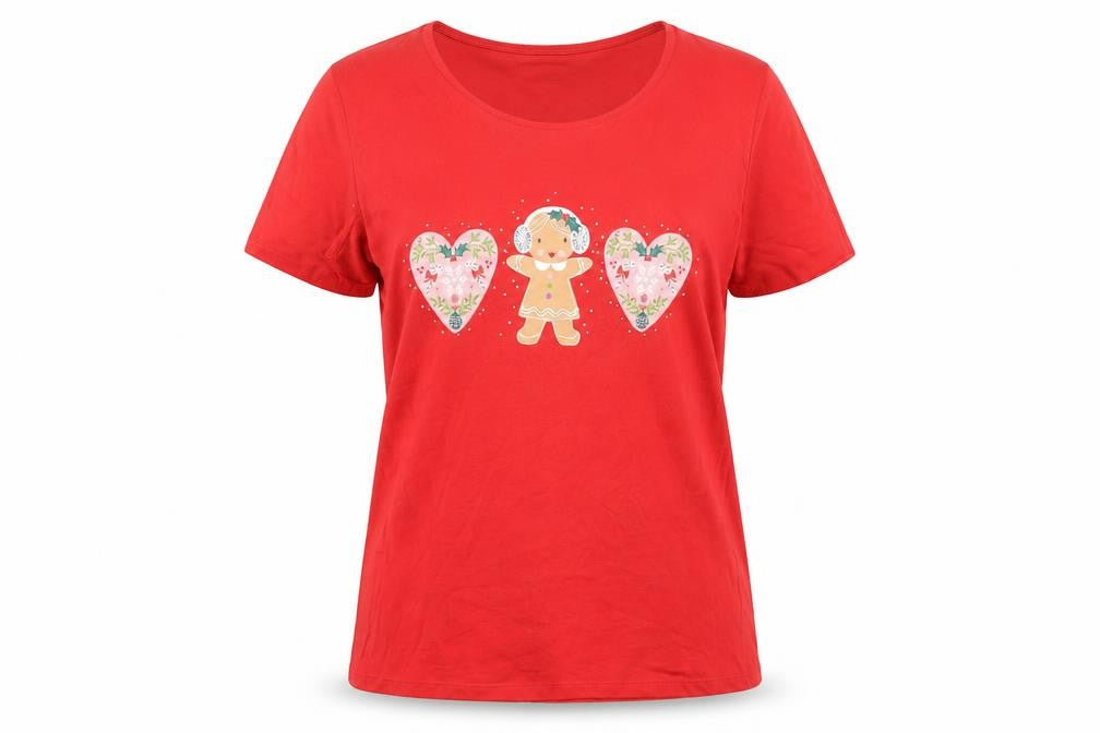 AVON Women's Red T-Shirt, Christmas Graphic, Size S