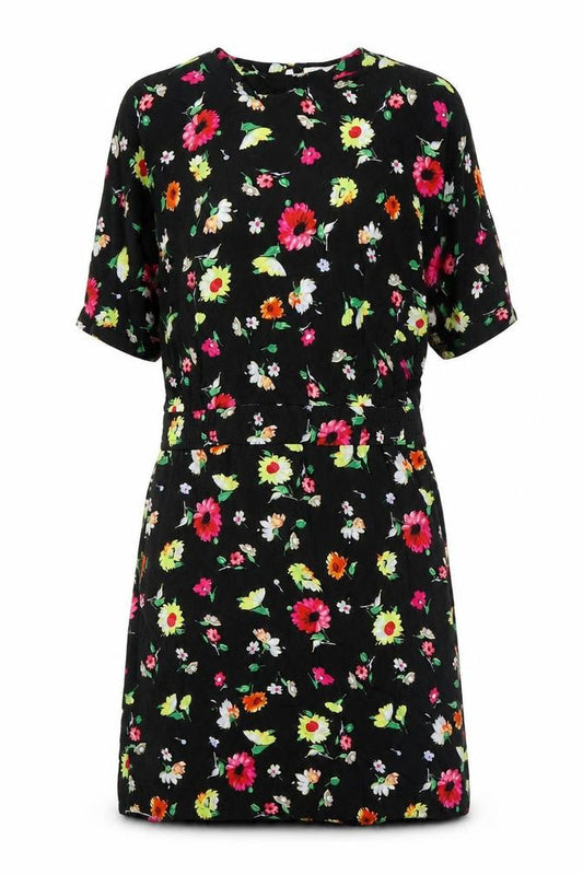 Warehouse Women's Black Floral Short Shift Dress