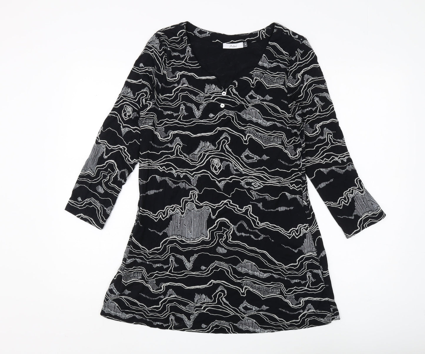 Adini Women's Black Tunic, Size S, 3/4 Sleeve Geometric
