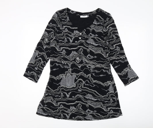 Adini Women's Black Tunic, Size S, 3/4 Sleeve Geometric