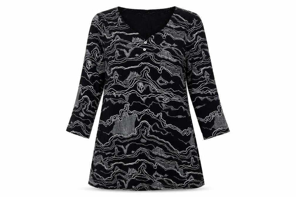 Adini Women's Black Tunic, Size S, 3/4 Sleeve Geometric