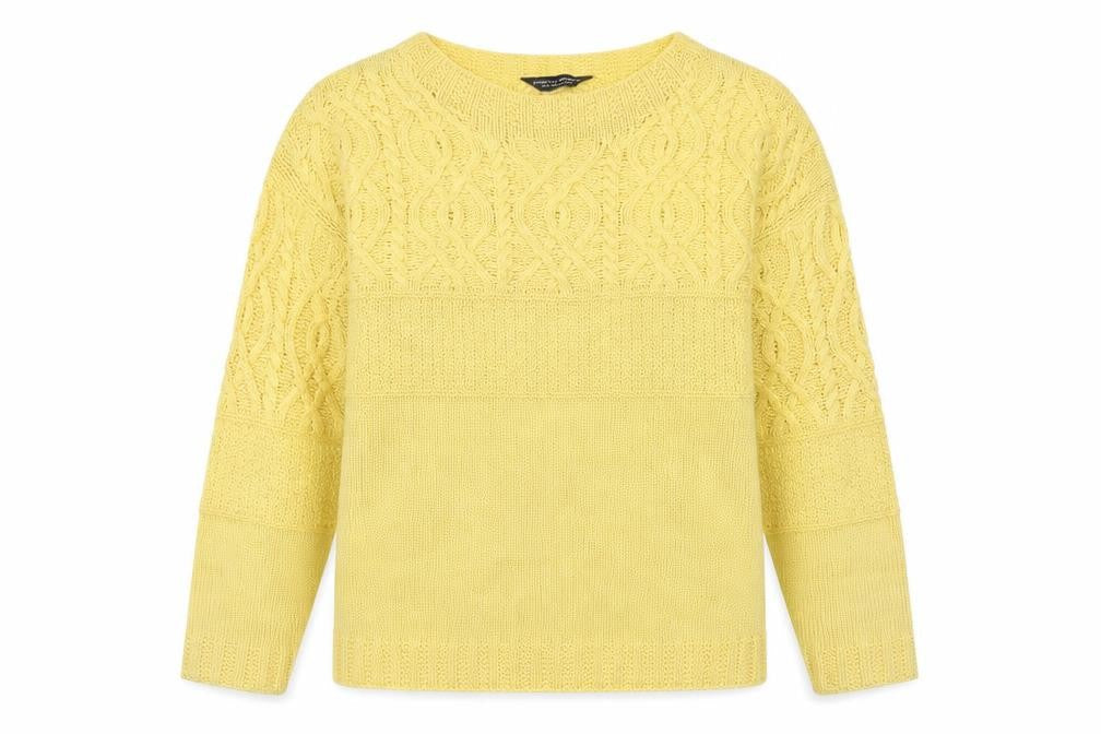 Dorothy Perkins Women's Yellow Cable-Knit Jumper Size 10