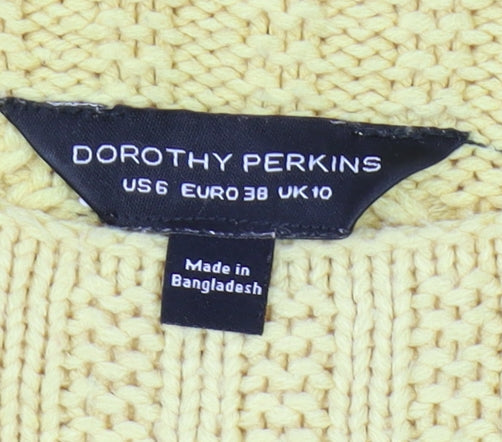 Dorothy Perkins Women's Yellow Cable-Knit Jumper Size 10