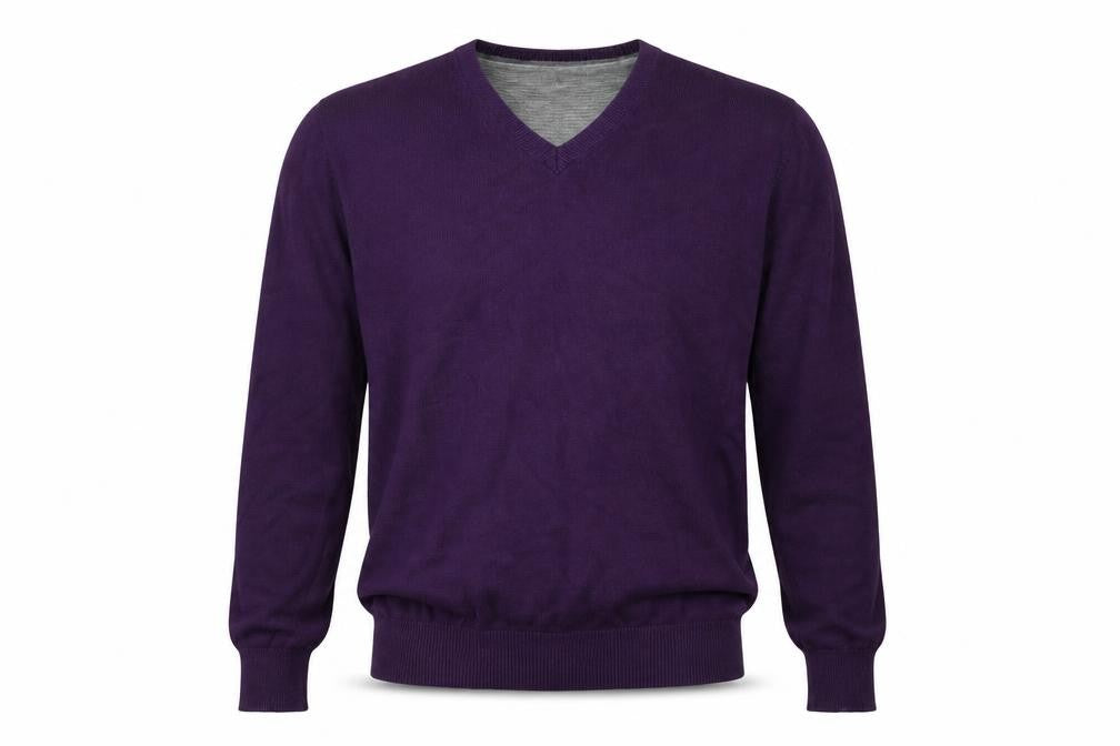 Marks & Spencer Men's Purple V-Neck Cotton Pullover M