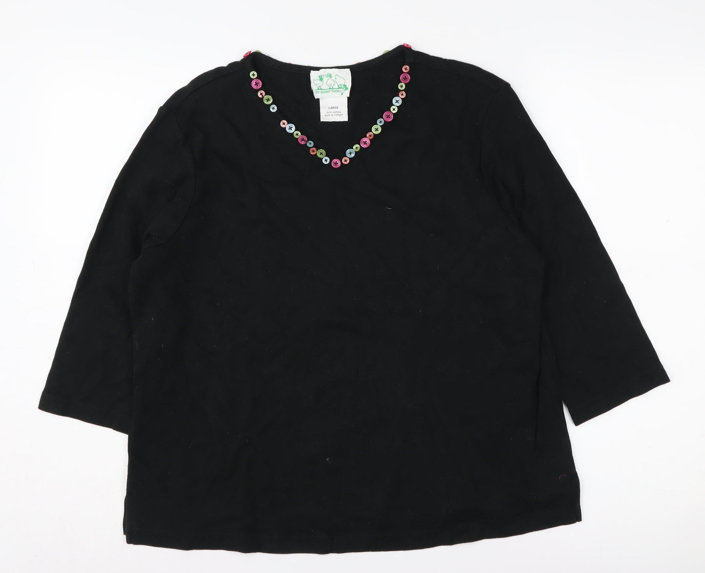 Quacker Factory Women's Black V-Neck T-Shirt L