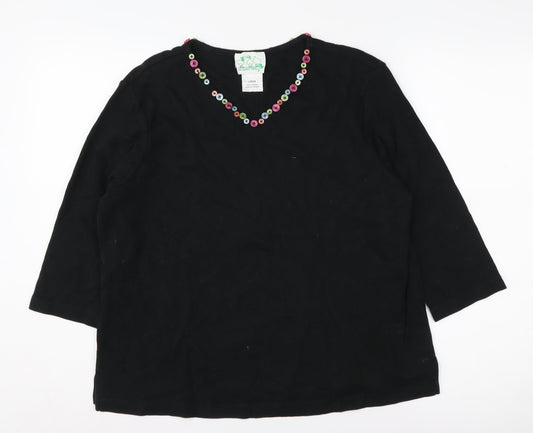 Quacker Factory Women's Black V-Neck T-Shirt L