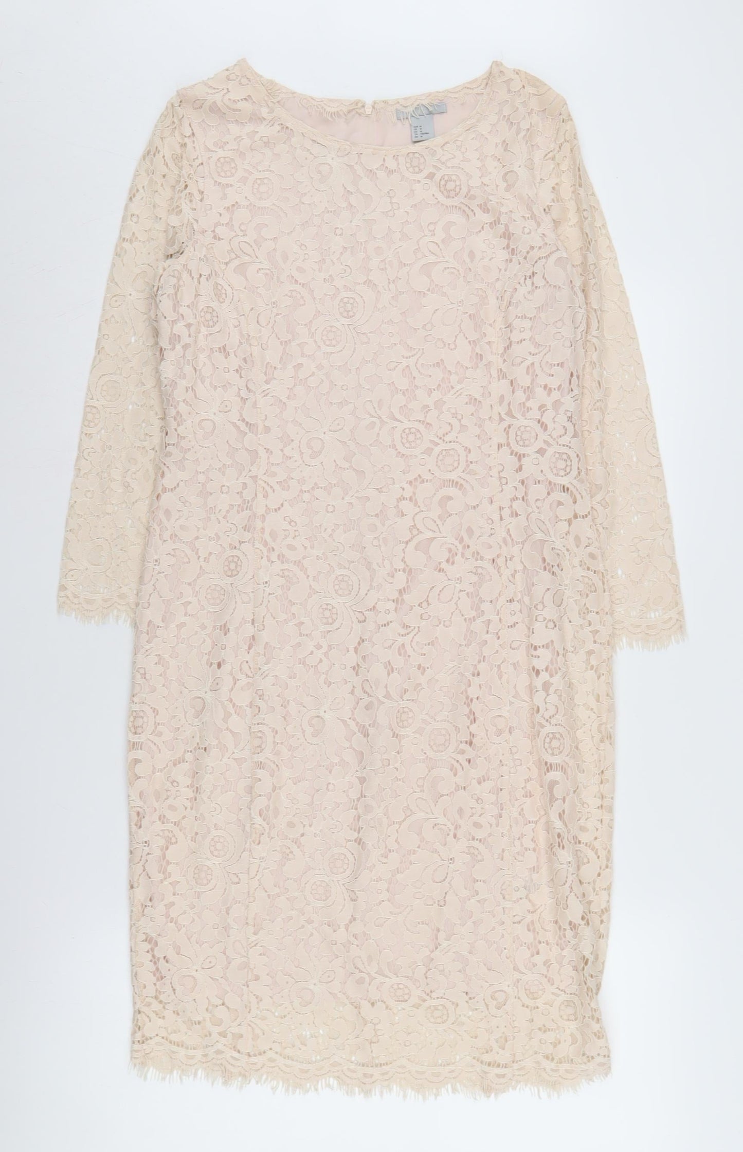 H&M Women's Beige Floral Lace Sheath Dress Size 12