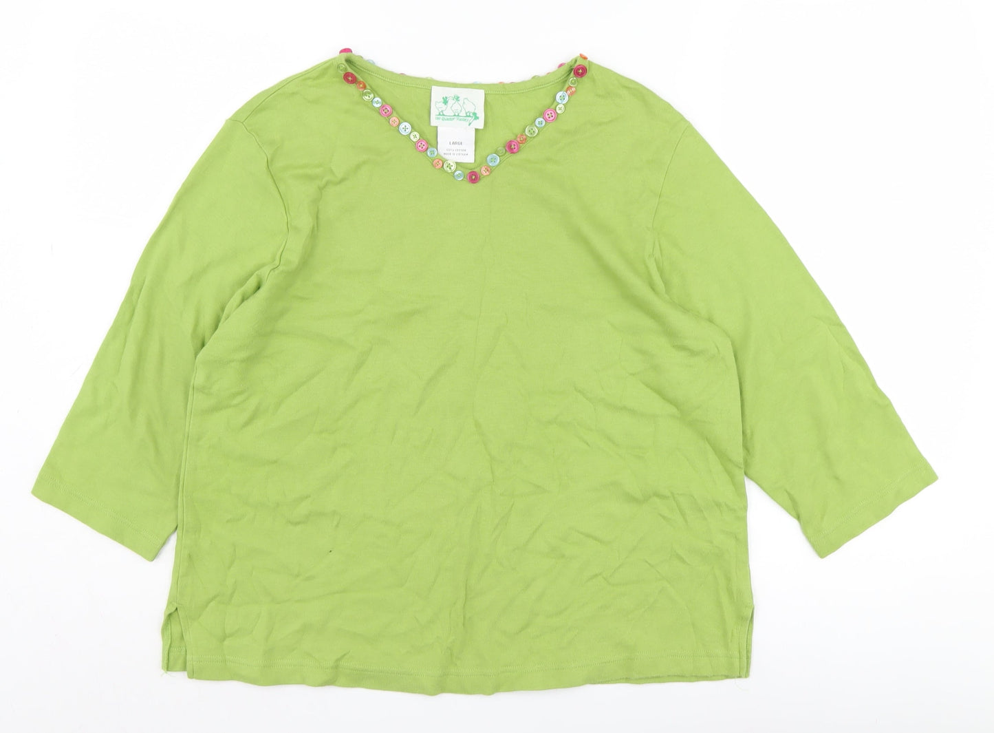 The Quacker Factory Green Women's V-Neck Top in Large