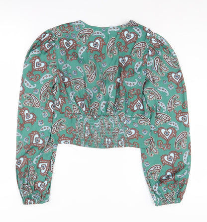 Stradivarius Women's Green Paisley Cropped Blouse